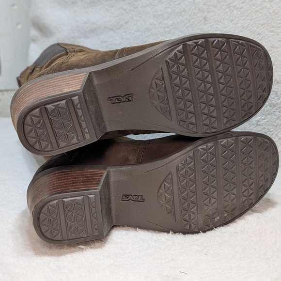 Teva Anaya Women's Sz 7 Waterproof Brown Leather Suede Tall Boots Block Heel - Picture 8 of 12